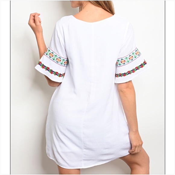 Boho White Embroidered Tunic Dress S - Picture 5 of 6